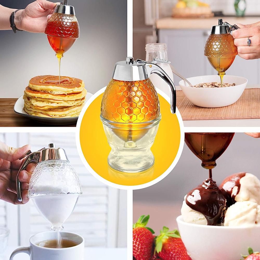 1 Set Honey Dispenser Clear Honey Container Pot and Bottom Stand