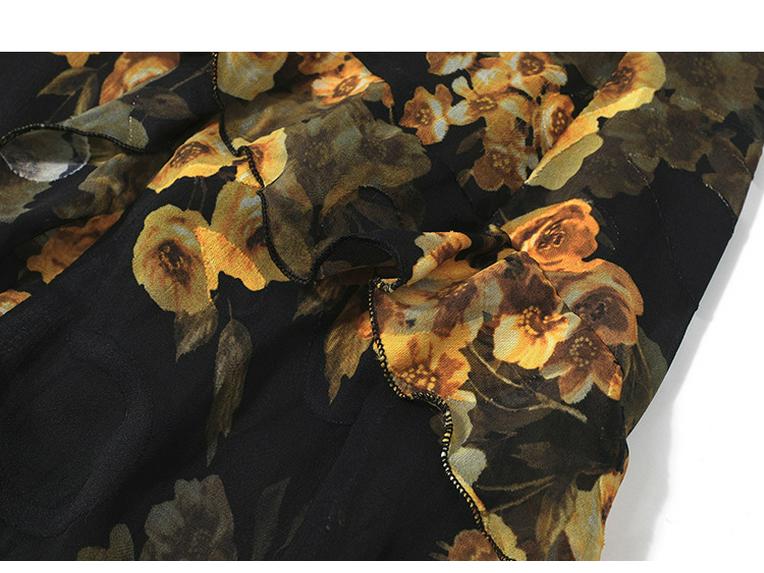 2026 Spring/Summer Resort Style Ruffled Slit Print Spaghetti Strap Maxi Dress - Elegant, Waist-Cinched Women's Fashion.