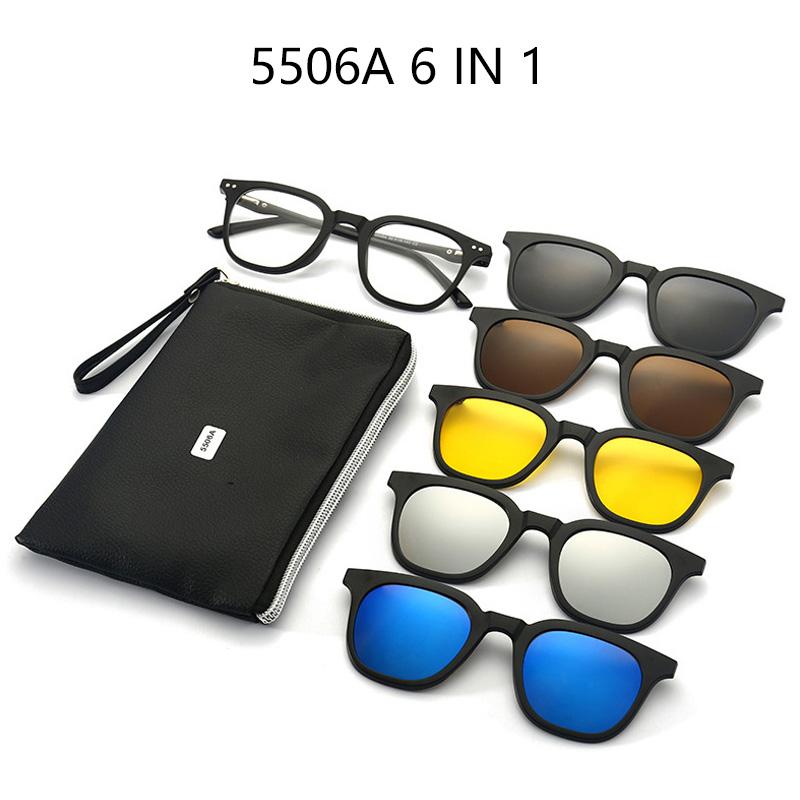2 IN 1 Magnetic Clip-on Polarized Sunglasses Driving Night Vision Myopia Glasses Irregular Frames Trendy Fashionable