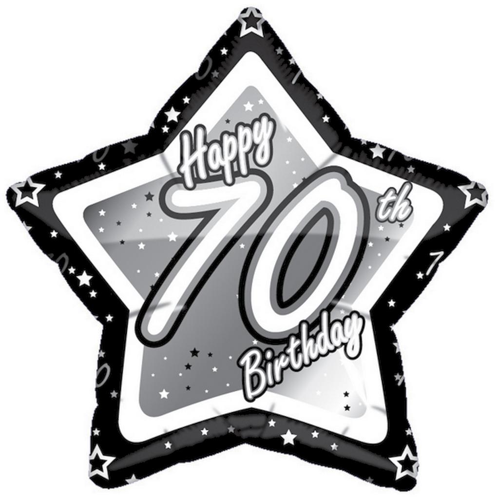 Creative Party Happy 70th Birthday Black/Silver Star Balloon