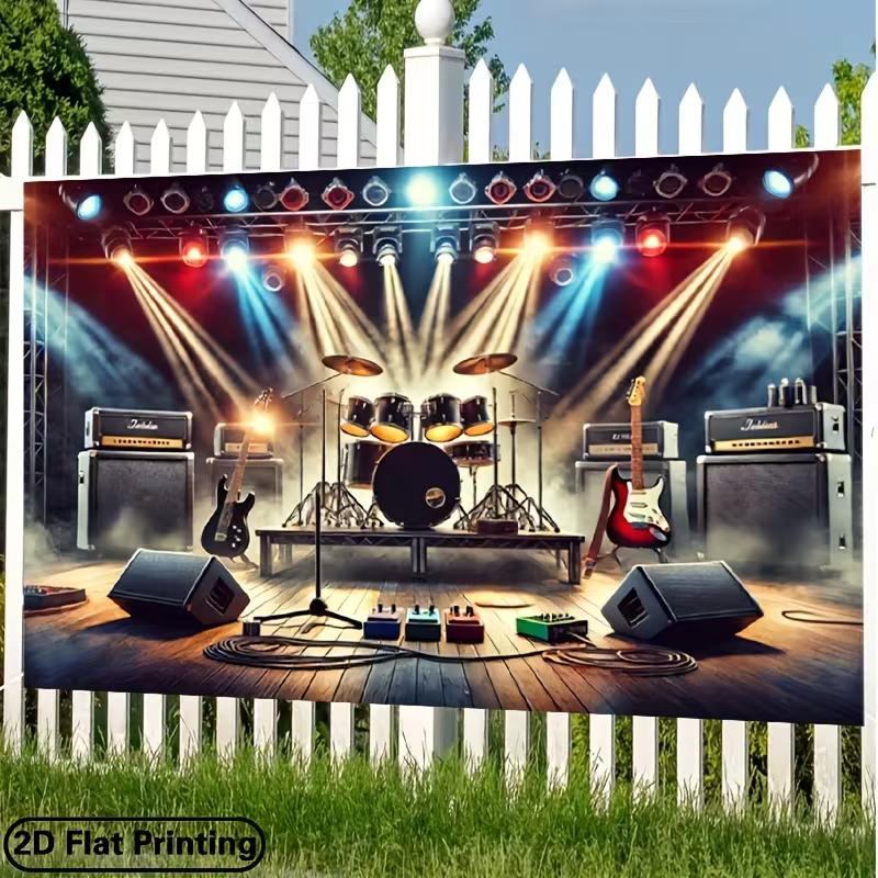 Pozadí fotokoutku na pódiu Rock Band, Pozadí s bicí soupravou a koncertním reflektorem pro tématické večírky