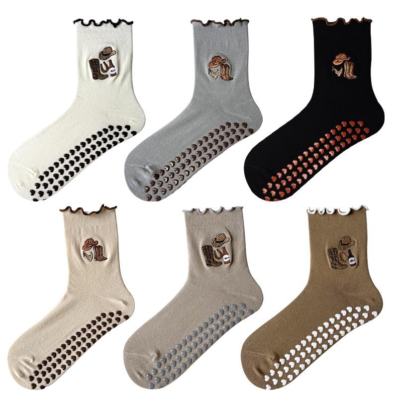 Children's Cartoon Yoga Socks - Mid-Calf, Anti-Slip, Embroidered Fluffy Bows, Fitness, Pilates Socks for Women