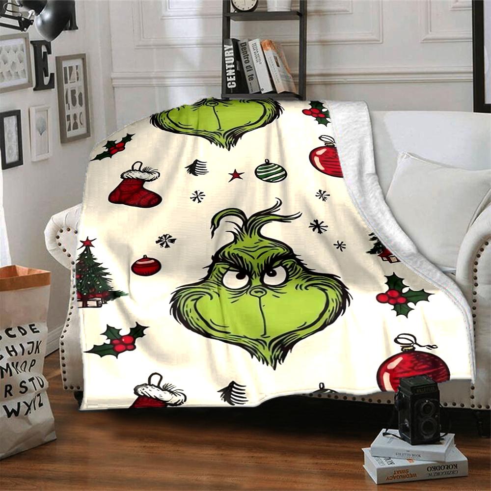 Grinch Christmas Blanket Soft Throw Blanket For Home Bedroom Bed Sofa Travel Office Solid Christmas Blanket