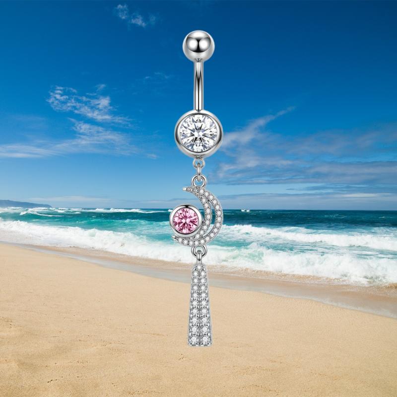 Butterfly Zircon Dangle Belly Button Ring Stainless Steel Hypoallergenic Navel Piercing Jewelry for Gift Giving