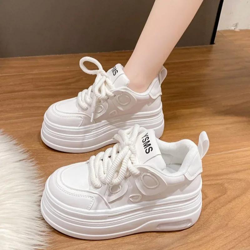 

Fashion 2024 Autumn Fashion Versatile Platform Sneakers Women Round Toe Lace Up Comfort Thick Bottom Sport Casual White Women s Shoes 40 белый