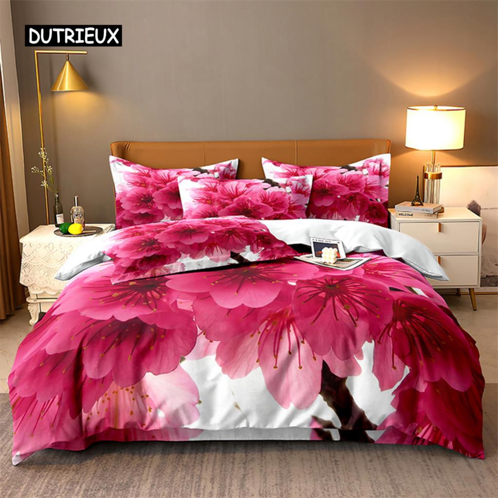 Bettwäscheset mit natürlichen Blumen, Bettbezug-Set, 3D-Bettwäsche, Digitaldruck, Bettwäsche, Queen-Size-Bettset, Modedesign