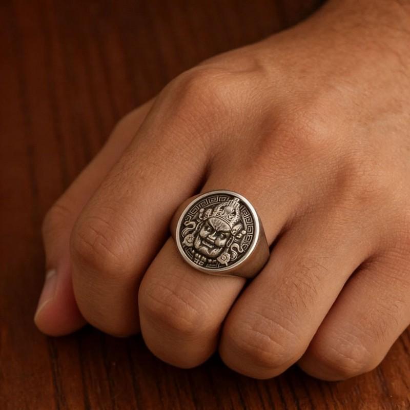 Adjustable Copper Ring With Yellow Cai Shen Seal Design Vintage Chinese Style Men Women Unisex Lucky Charm Jewelry