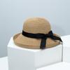 Cappello a secchiello in paglia con tesa arricciata stile Hepburn per donna, estivo, pieghevole, protezione UV, cappello da spiaggia, diretto dalla fabbrica