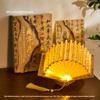 Chinese Fan Shaped Book Lamp Glass Bead Lamp Ancient Style Art Calligraphy Famous Paintings DIY Handmade Desktop Decoration