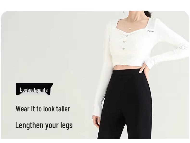 Petite Women's Black Micro-Flared High-Waisted Slimming Pants - New Spring 2025 Style