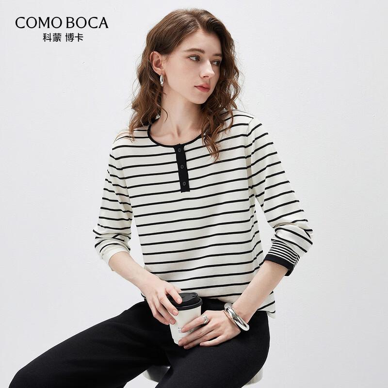Komnboka Women s Lyocell Tencel Striped Long-Sleeve Knit T-Shirt 2XL
