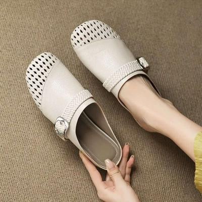 Soft Leather Version~ Woven Hollow Bag Head Half Slippers Women Wear Muller Shoes Outside In Summer, Lazy Cool Slippers Women