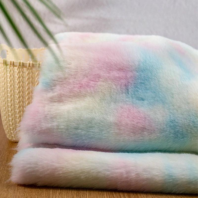 50x180cm Imitation Otter Rabbit Hair Thickened Fabric Tie Dyed Plush Fabric Gradient Rainbow Rabbit Hair Fur Coat DIY Fabric