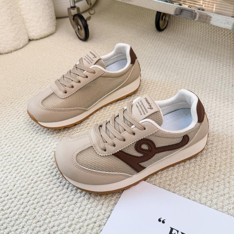 Fashion Women Shoes 2025 Summer New Fashion Comfort Height Increase Lace-up Sewing Casual Shoes Breathable Mesh Non Slip Women Sneakers