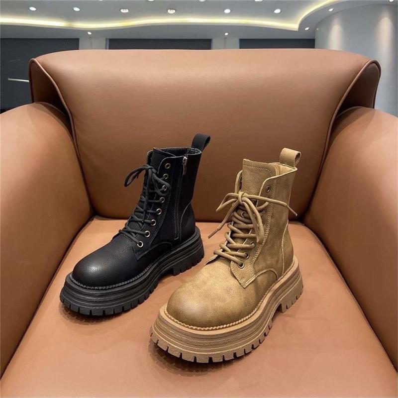 Retro thick-soled Martin boots for women 2025 autumn and winter new British style flat-bottomed versatile velvet thickened locomotive short boots 