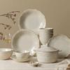 Französisches Keramik-Tafelgeschirr-Set im europäischen Stil, geprägt: Abendessen, Suppe, Schüssel & Gemüseplatten, Untertassen