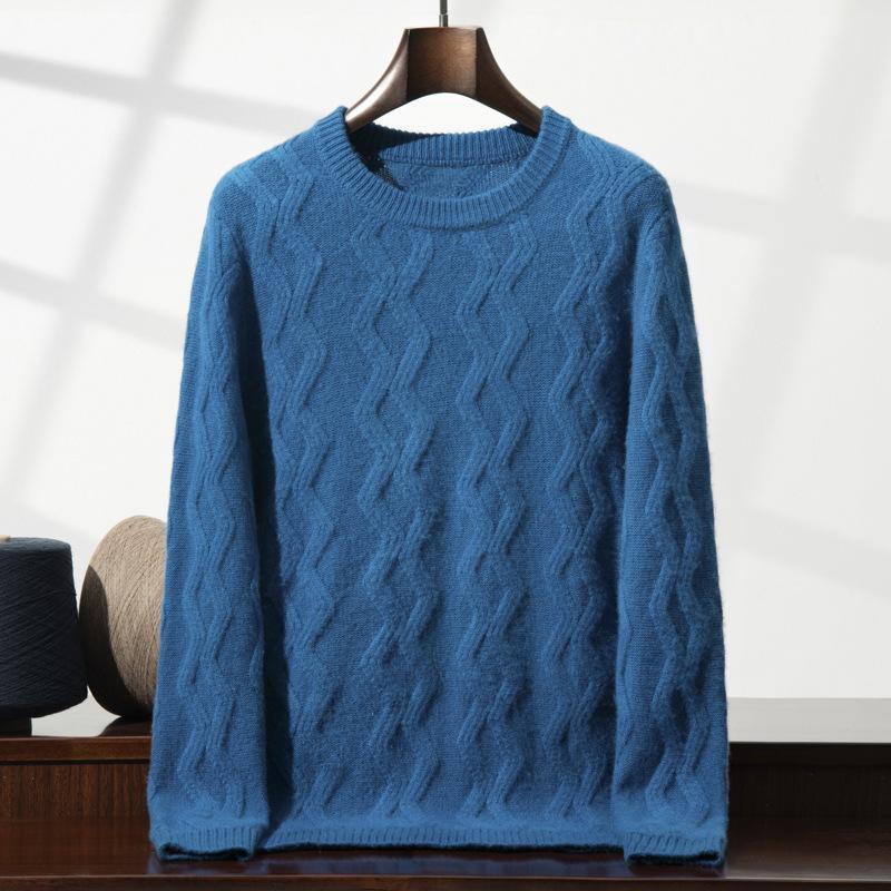 Five-pin Three-strand Heavy-duty Thickened Cashmere Sweater, Round Neck Wavy Cashmere Sweater for Men