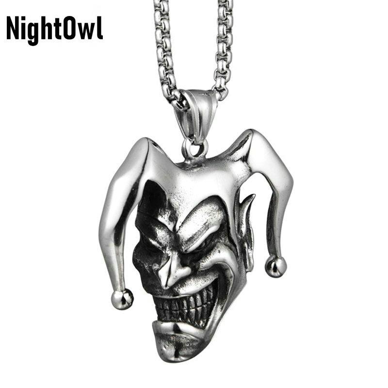 

Cool Mens Stainless Steel Punk Boys Joker Clown Pendant Necklace Jewelry Chain