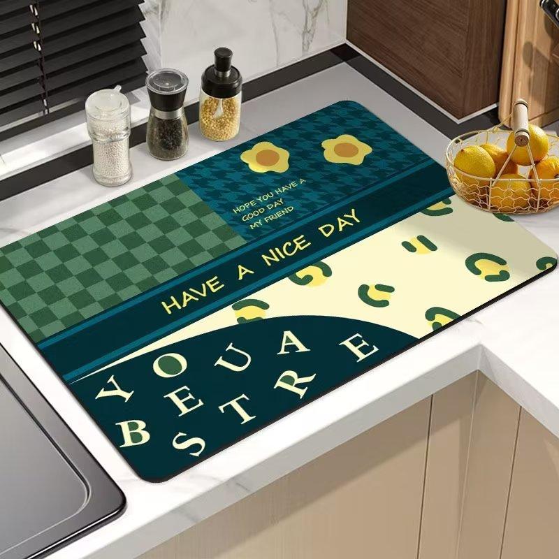 Kitchen Countertop Draining Mat Diatomaceous Earth Water Absorption Foot Mat Bathroom Non-Slip Floor Mat Rubber Soft Mat