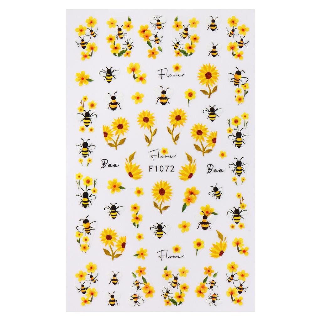 Nail Art Sticker Ins Small Fresh Yellow Flower Bee Chrysanthemum Back Glue Nail Sticker