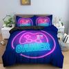 Gaming Gamer Duvet Cover Set Gamepad Bedding Set,Video Game Comforter Cover Neon Gamepad Geometry Brick Wall Design Quilt Cover
