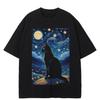 Gothic Van Gogh Starry Night Cat Oversized T-Shirt