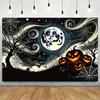 A Halloween Tapestry Wall Hanging 1 Piece with Glowing Pumpkin Lantern Design Made of Polyester Fabric