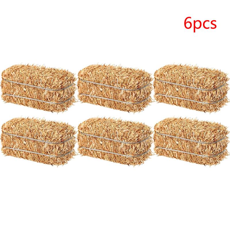 6Pcs Mini Hay Bales Rustic Miniature Farm Haystack Stackable Fake Hay Blocks Dollhouse Decoration