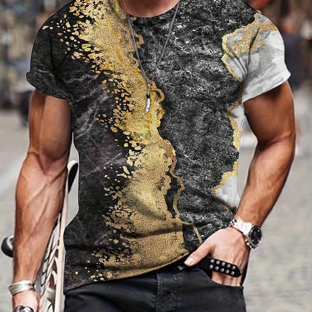 Men's 3D Abstract Graphic T-shirt Casual Mid Stretch Breathable Pullover Tee Outdoor