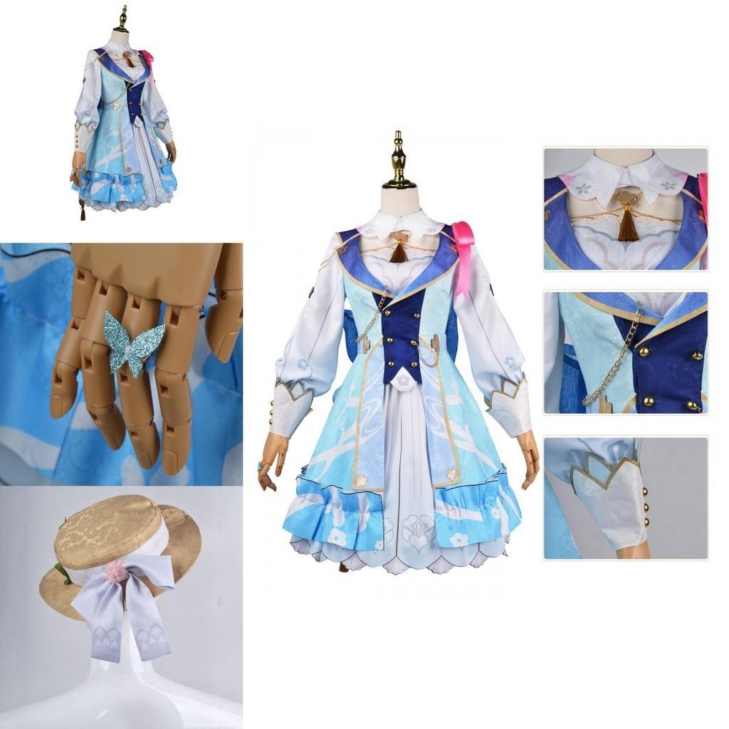 Genshin Impact Kamisato Ayaka Cosplay Costume Wig Flower Dress Hat Halloween