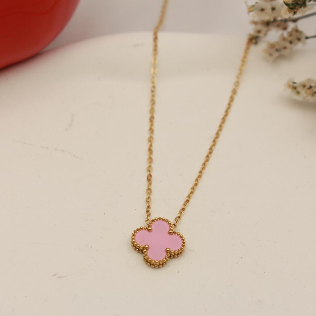 Collier double face en titane 18 carats avec trèfle à quatre feuilles porte-bonheur pour femme, 15 mm