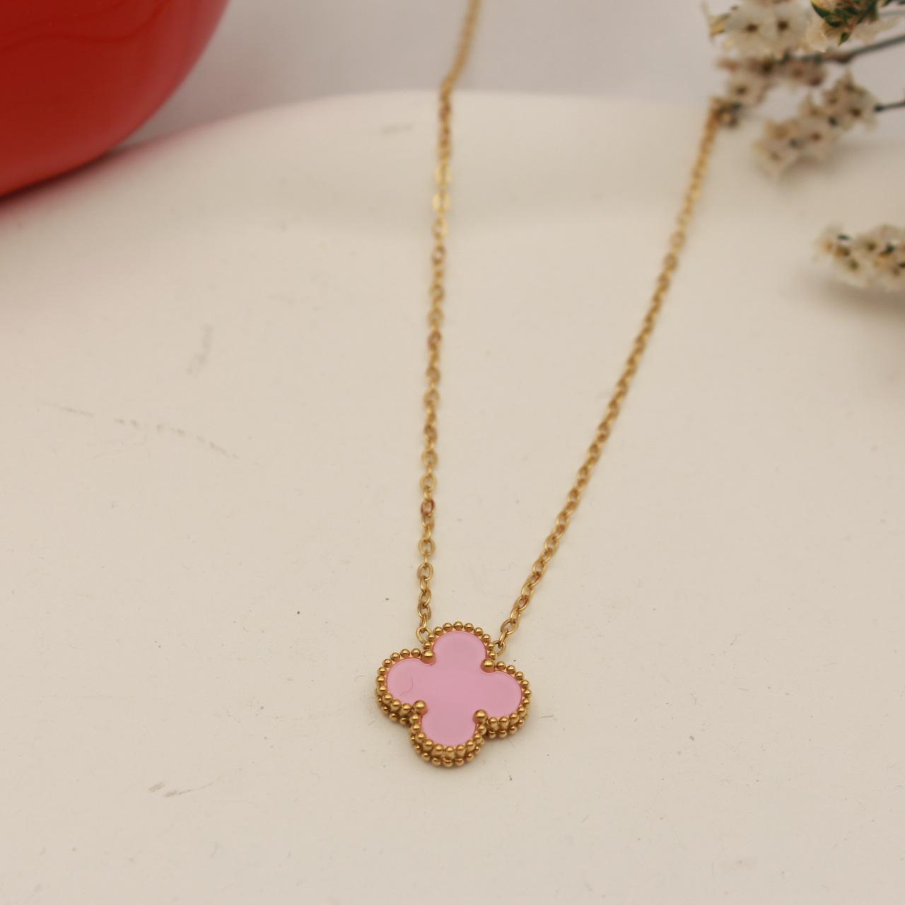 

15 мм нове двостороннє кольє з щасливим чотирилистим конюшиною для жінок, ланцюжок, 18k титанове кольє 15mm18K рожевий