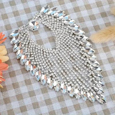 Hochwertige Quasten-Applikation zum Aufnähen auf die Schulter, klare Kristall-Strass-Applikation, Dekoration für Hochzeitskleider