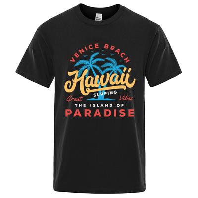 Hawaii Surfen Venice Beach Die Insel des Paradieses Druck Herren T-Shirt Mode Kleidung Baumwolle Sommer Tops Herren Übergröße T-Shirts