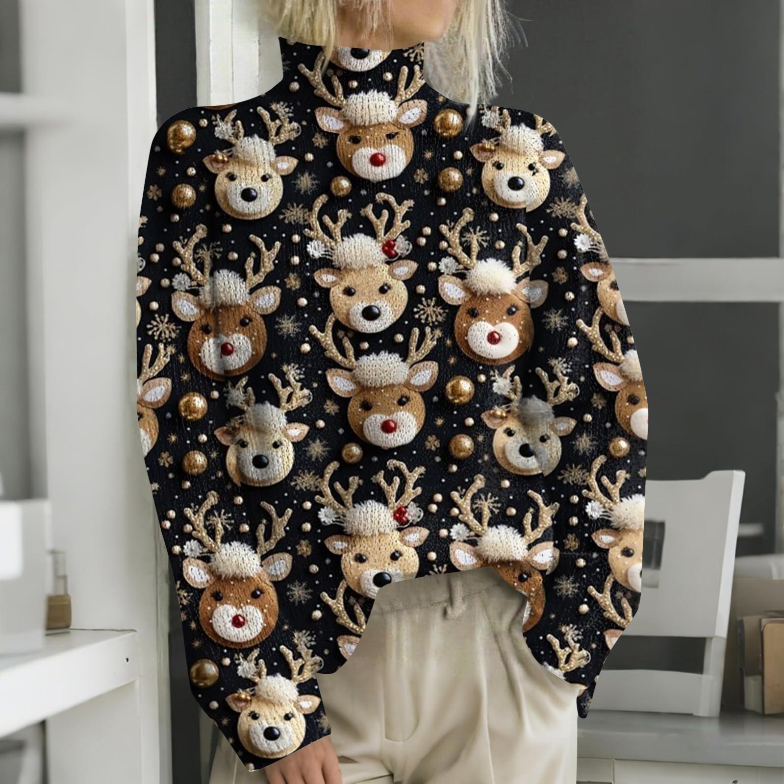 

Рождественские толстовки для женщин Вязаный свитер Милая рубашка Осенняя водолазка Пуловер Топы XXL