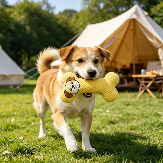 Plush Bone Dog Toy Soft Bone Dog Chew Toy with Gentle Sound Low Noise Tooth Cleaning Toy for Small Medium Dogs Teething Snuggling