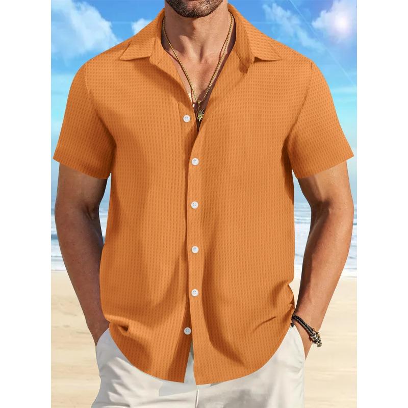 Camisa Casual Holgada de Manga Corta Jacquard Retro para Hombre de Verano