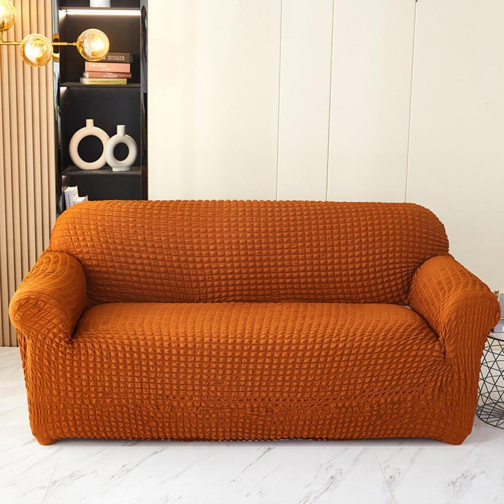 Seersucker Sofa Cover Full Protection Single Double Seat Cushion Pure Color Minimalist Design