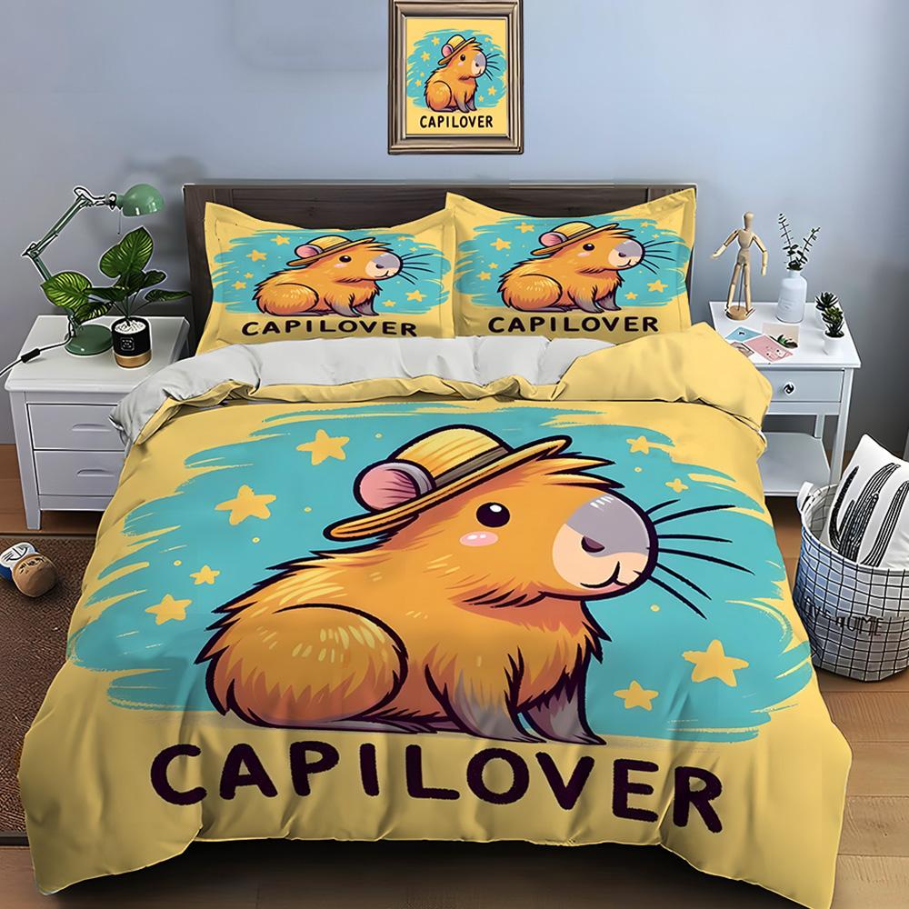 Cute Cartoon Capybara Print Bedding Set Duvet Cover 1 Duvet Cover 2 Pillowcases Adult And Children Bedding Set Luxury Gifts