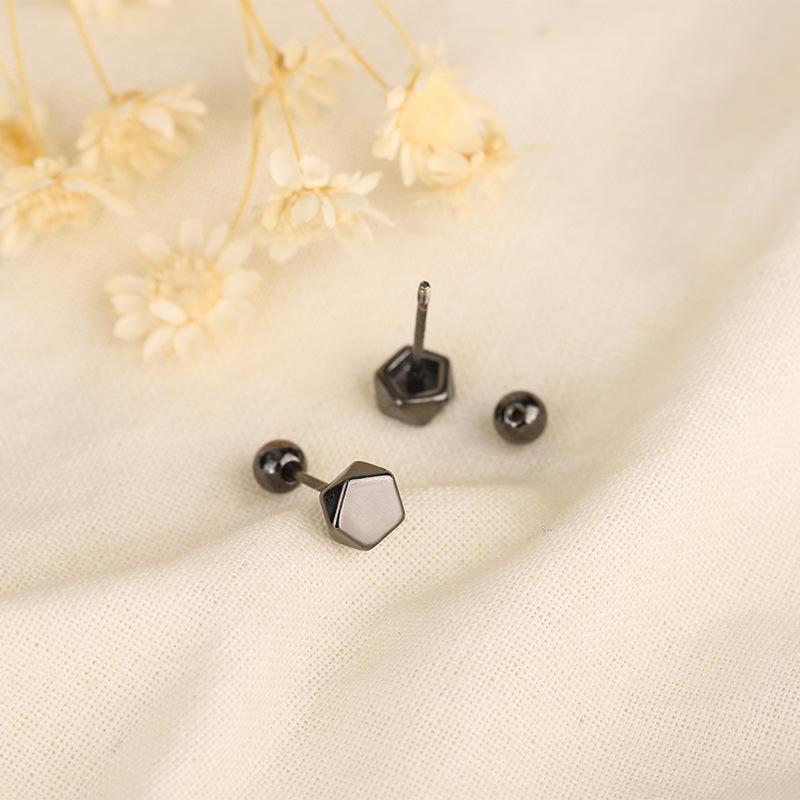 S925 Silver Hexagon Stud Earrings Unisex Minimalist High End Screw Back Hoops Simple Elegant Jewelry