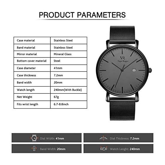 [BUREI] Men's Stylish Simple Popular Waterproof Analog Arm Watch Brand Business Thin Quartz Black Gray Men's Watch