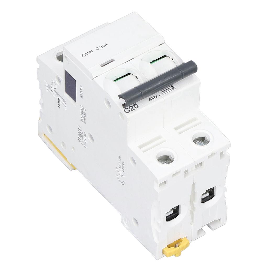 2P Miniature Circuit Breaker DIN Rail Mount Low Voltage Overload Protection Switch 400V 20A