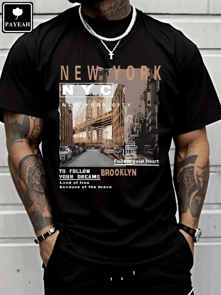 Mens Casual Cotton Streetwear Street View of Brooklyn New York High Quality ClothingTrendyTShirt 100Cotton T Shirt