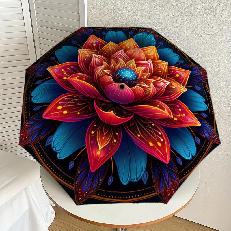 

1pc Floral Mandala Design Umbrella with Plastic Handle,Suitable for All Seasons Home Travel Outdoor UmbrellaDD268