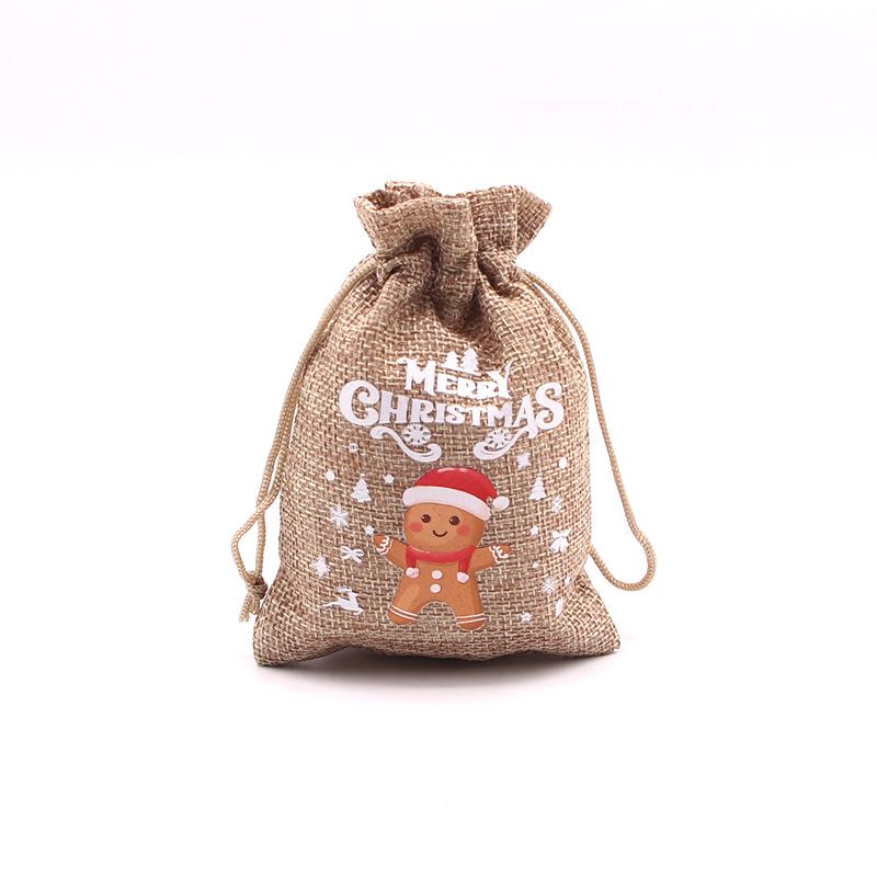Jute-Style Christmas Gift Bag with Drawstring Closure - Small Candy & Apple Storage