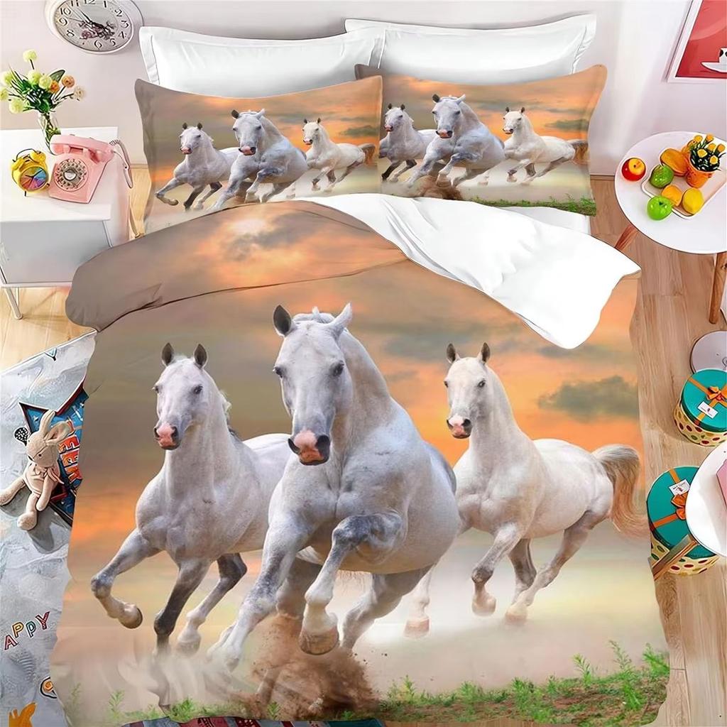 Animal Horse Bedding Set, Cartoon Duvet Cover Pillowcase 75*50Cm For Girls And Children, Exquisite Full Size Decorative Gift