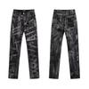 Mens Slim Fit Distressed Denim Jeans With Embroidered Patch Vintage Ink Wash Stretch Cotton Streetwear Style
