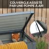 Outdoor storage box, 311 L, gas strut, wheels, handle, galvanized steel, 120 x 62 x 66 cm, grey