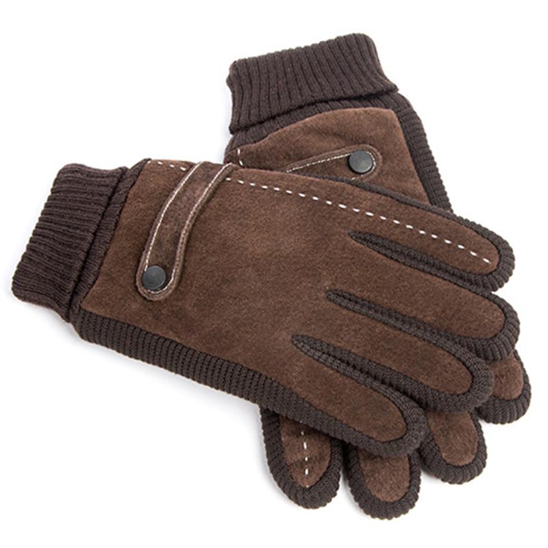 Winter Warm Mittens Man Cycling Thickened Plush Wrist Touch Screen Suede Fabric Driving Gloves
