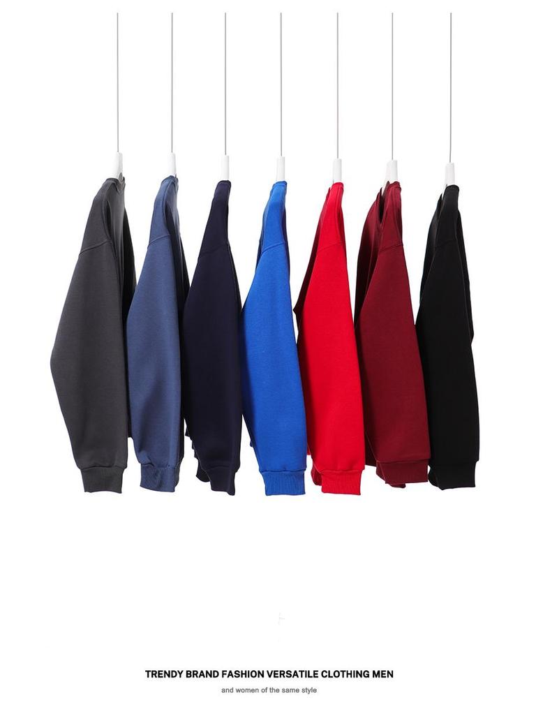 400g Silver Fox Fleece Lined Oversized Crew Neck Sweatshirt for Men - American Loose Fit, Drop Shoulder, Solid Color
